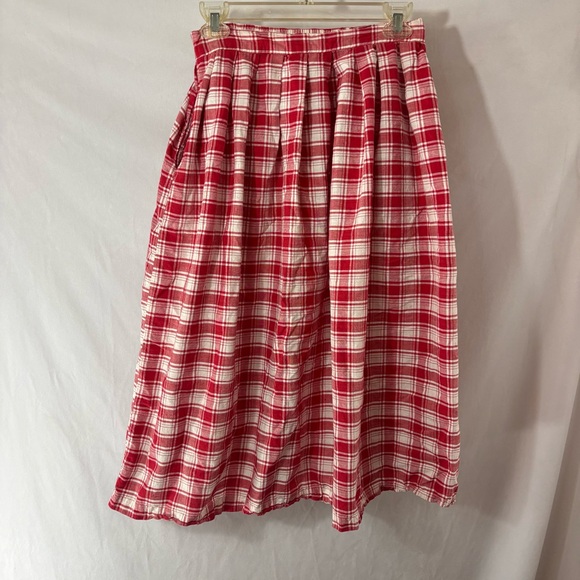 Vintage JS Collections Red and White Plaid A-Line Skirt - Picture 1 of 10